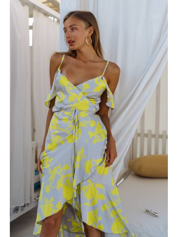 Асиметрична шовкова сукня з жовтими квітами