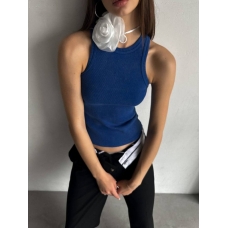 Blue ribbed cotton tank top