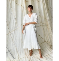 White linen wrap midi dress