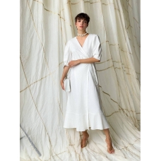 White linen wrap midi dress