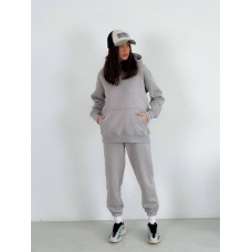 Ash gray hooded warm sports suit