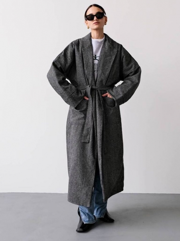 Long gray kimono coat 100% wool