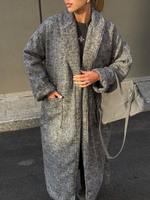 Довге сіре пальто кімоно 