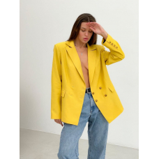 Желтый двубортный пиджак мужского кроя