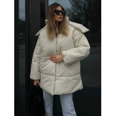 Ivory wimter down jacket with a hood