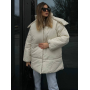 Пуховик зимовий айворі з капюшоном
