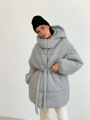 Пуховик зимовий сірий з капюшоном