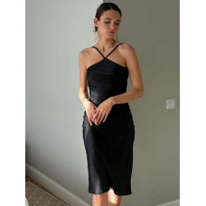 Чорна шовкова сукня комбінація халтер