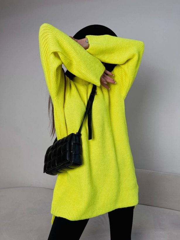 Лимонный желтый удлиненный свитер 