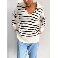 Striped cotton polo jumper