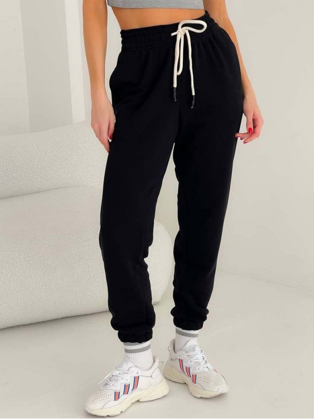 Black cotton joggers with drawstring