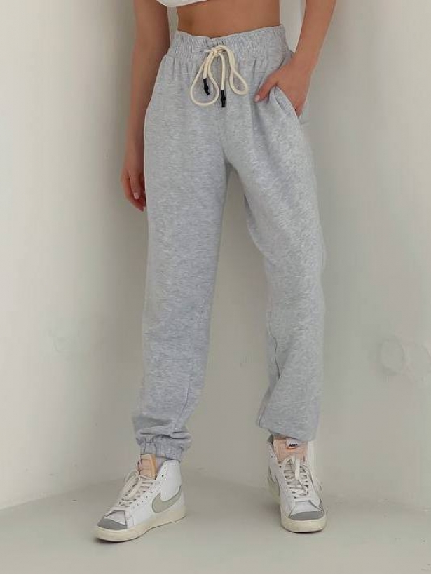 Gray cotton joggers with drawstring