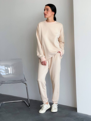 Бежевый спортивный костюм легкий со свитшотом 