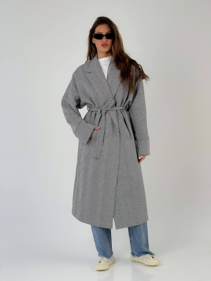 Сіре пальто кімоно міді в гусячу лапку