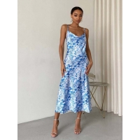Silk blue flowers slip dress