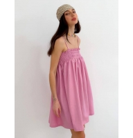 Pink linen strappy mini dress 
