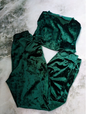 Смарагдовий зелений оксамитовий спортивний костюм