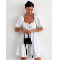 White summer short linen dress