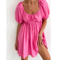 Pink summer short linen dress