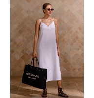 White linen thin straps midi dress