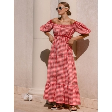 Long textured red check dress