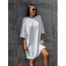 White t-shirt dress with raw bottom