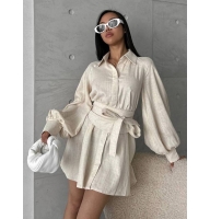 Linen shirt dress with a wide belt