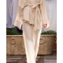 Лляний брючний костюм кімоно бежевий