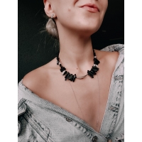 Black necklace agate, obsidian, rauhtopas, rock crystal