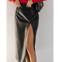 Long leather skirt with slit