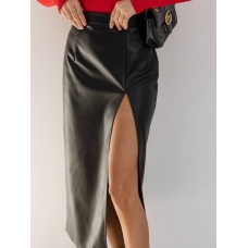 Long leather skirt with slit