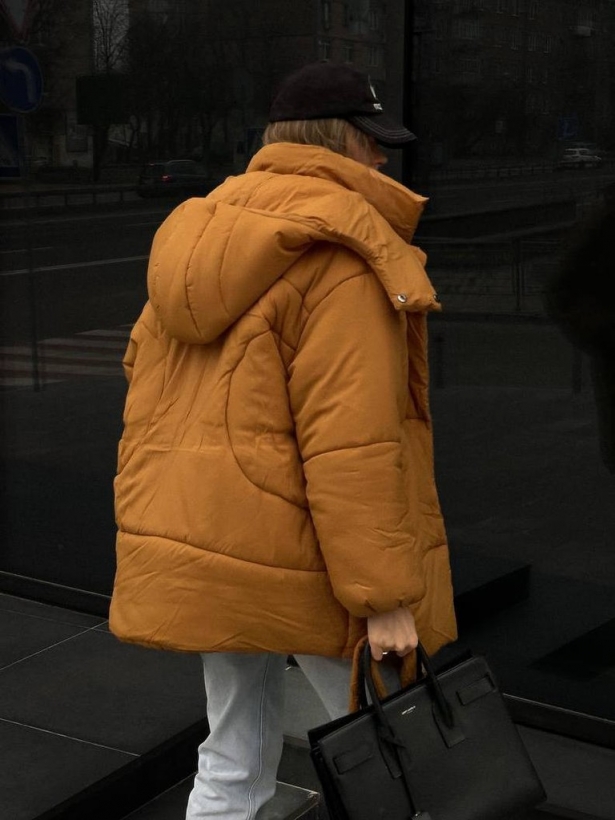 Winter hooded mustard down jacket