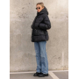 Пуховик зимовий чорний з куліскою на талії 