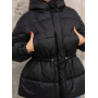 Пуховик зимовий чорний з куліскою на талії 