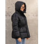 Пуховик зимовий чорний з куліскою на талії 