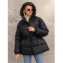 Пуховик зимовий чорний з куліскою на талії 
