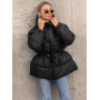 Пуховик зимовий чорний з куліскою на талії 