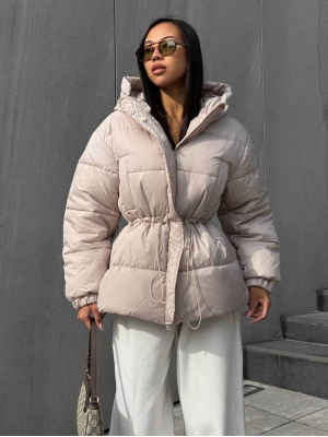 Пуховик зимовий бежевий з куліскою на талії