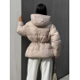 Пуховик зимовий бежевий з куліскою на талії 