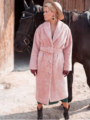 Пудрова зимова шуба вільного крою