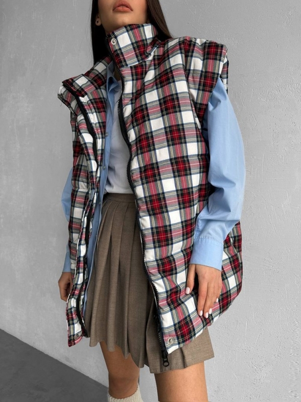Red check quilted vest