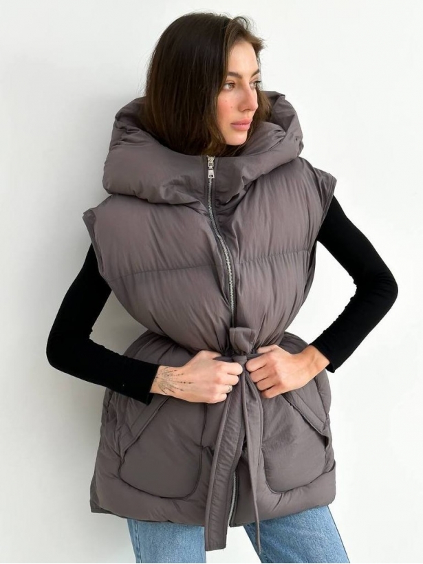 Gray elongated quilted vest