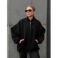 Чорна куртка бомбер з пальтової тканини 