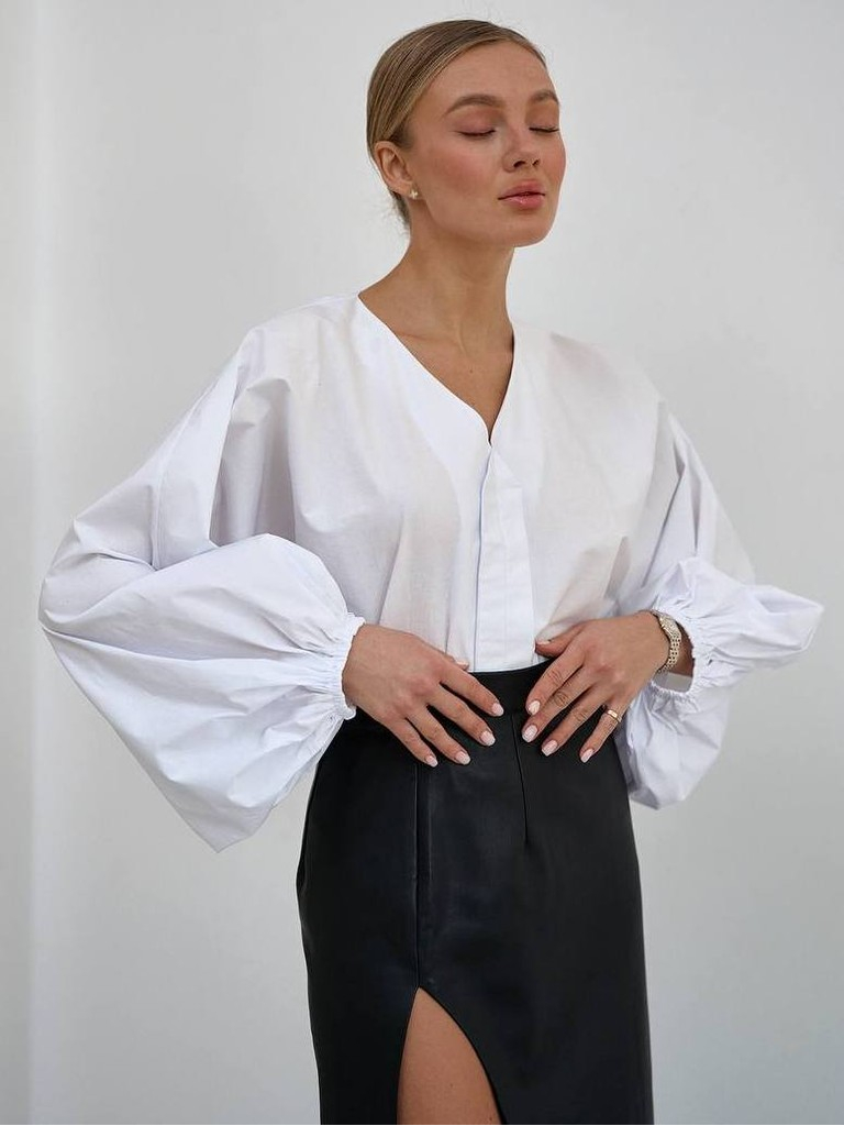 Блузка з пишними рукавами з бавовни Блузка з пишними рукавами з бавовни