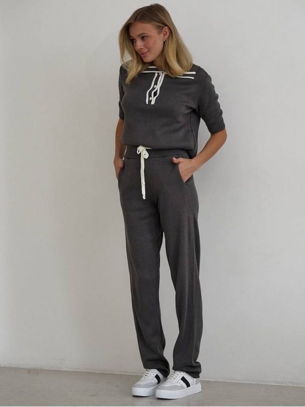 Short sleeves cotton knitted pantsuit 