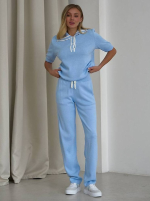 В'язаний брючний костюм з коротким рукавом