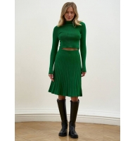 Knitted suit with pleated skirt and top with long sleeves