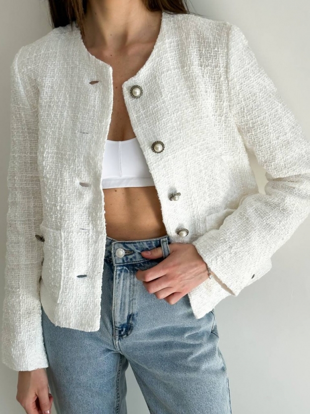 White cropped tweed jacket