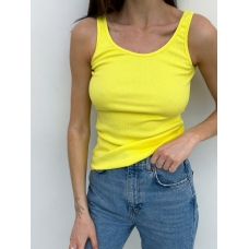 Yellow cotton wide straps ribbed tank top