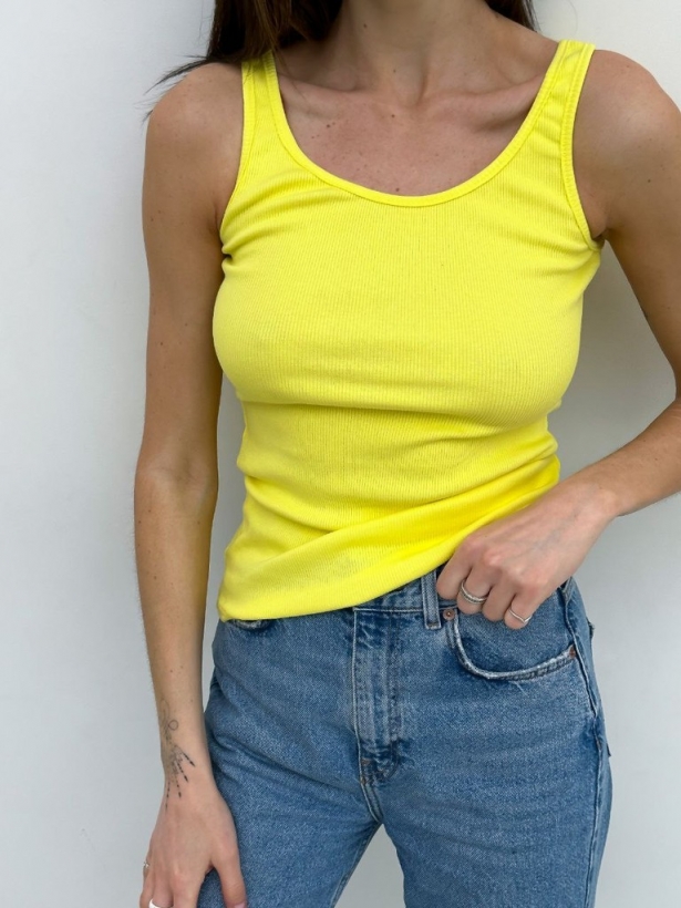 Yellow cotton wide straps ribbed tank top